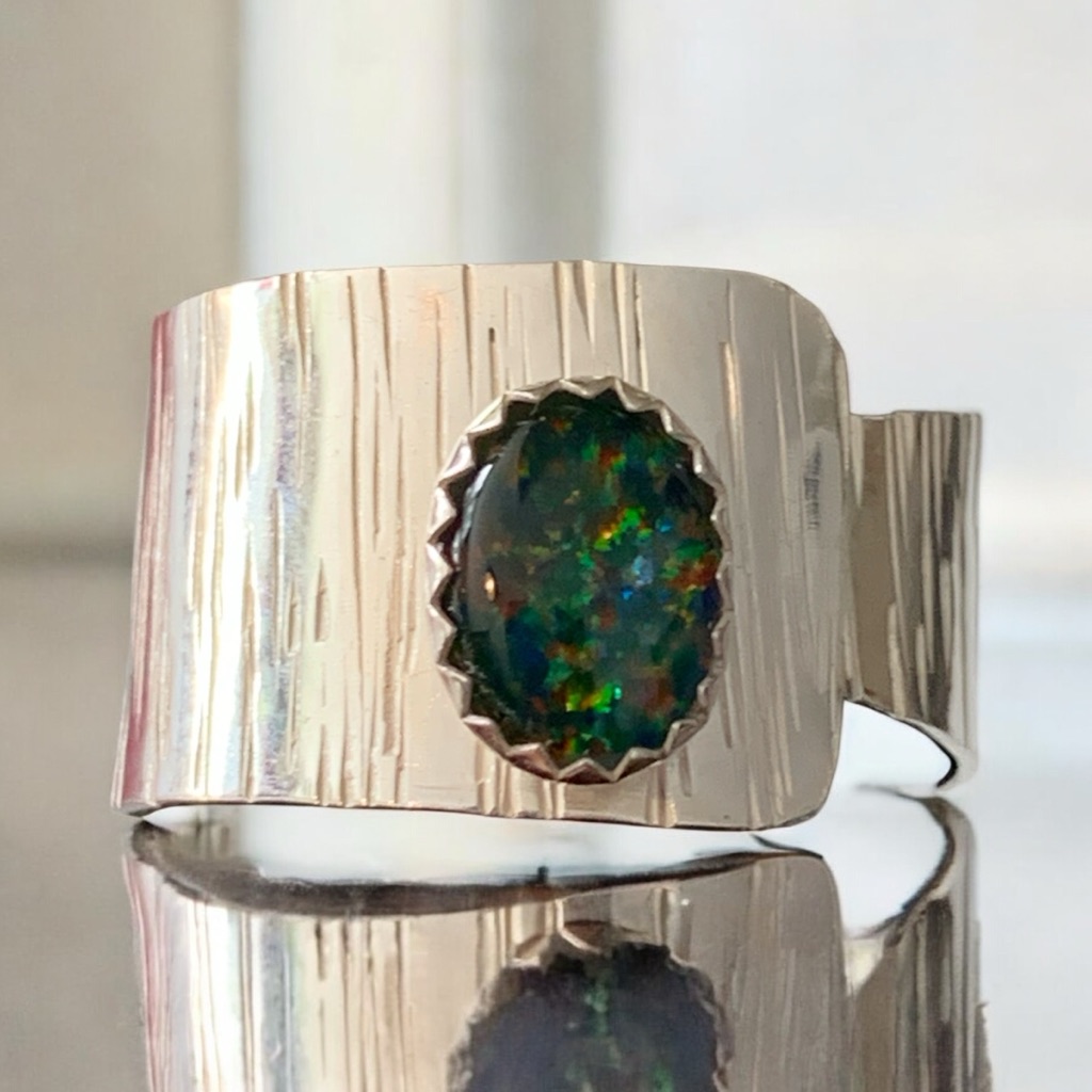 Sterling Silver And Opal Ring, Adjustable